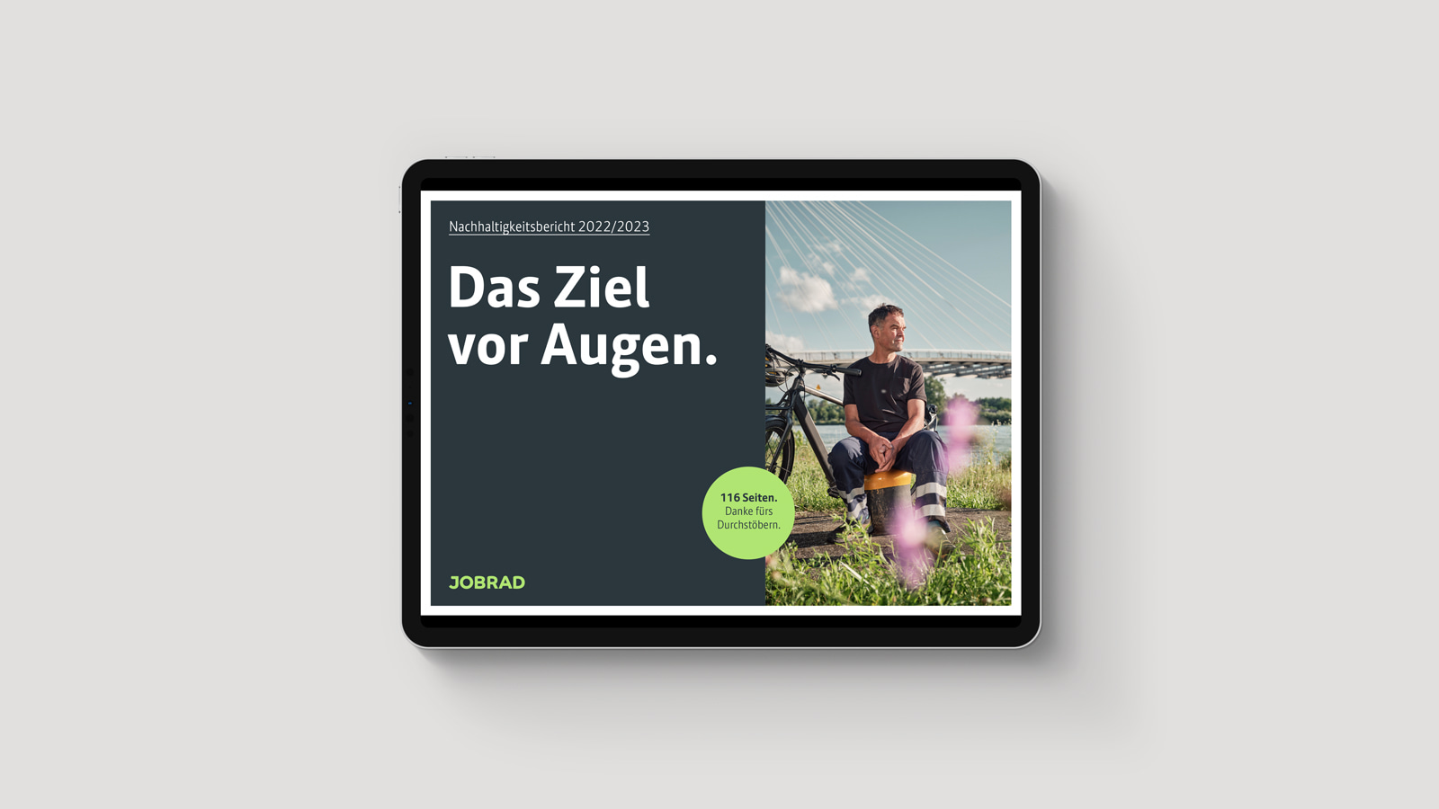 Mockup JobRad Nachhaltigkeitsbericht 2023-23 Vorschau im Tablet